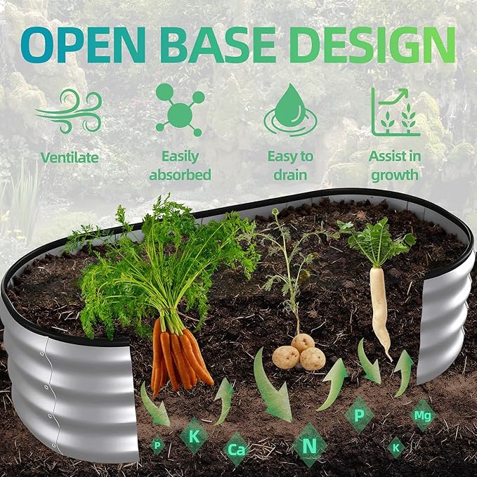 4x2x1 ft Oval Galvanized Metal Raised Garden Beds Thickened Rust-Proof Flower Beds Outdoor Plant Planter Boxes(Silver 2PCS)