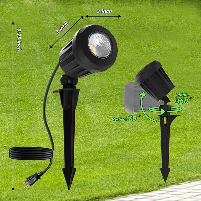 Spotlight Outdoor – 120V Plug-in 2700K Warm White LED Landscape Spot Lights with RGB 3 Lenses for Yard Garden Lawn&ampTree Decor IP67 Waterproof Perfect for Holidays&ampEveryday (4 Pack Black)