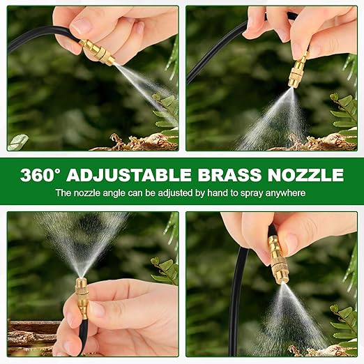 Drip Irrigation System 100FT 1/4 inch Hose Garden Irrigation Kit with 30pcs 360° Adjustable Copper Nozzles Upgrade Atomizing Watering System for Yard Plants Lawn Greenhouses Accessories
