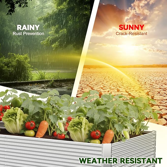 3 Pack Tall 4x2FT Raised Beds for Gardening Corrugated Galvanized Steel Raised Garden Bed Outdoor Metal Above Ground Garden Bed for Vegetables and Flowers(Rectangular)