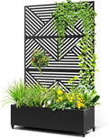 Metal Raised Garden Bed with Trellis 2-in-1 Planter Box &amp Privacy Screen for Climbing Plants Outdoor Standing Flower Bed with Drainage Holes 47.2 L x 16.7 W x 70.8 H Black-Zodiac