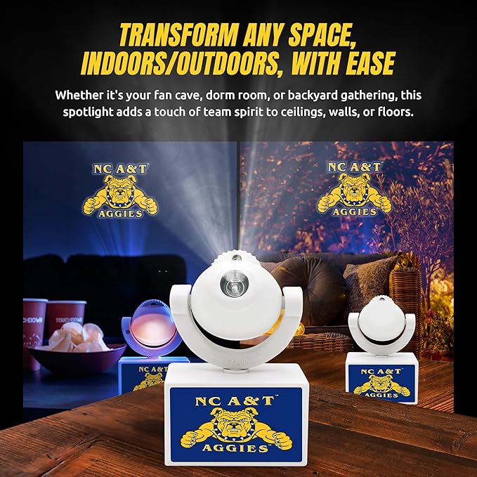 Sporticulture NCAA American Football NC A&ampT Aggies - Adjustable Led Mini Spotlight Projector with 6 Team Logo Designs - Portable &amp Rechargeable Spotlight - Battery-Operated - 4.375” x 3.125”