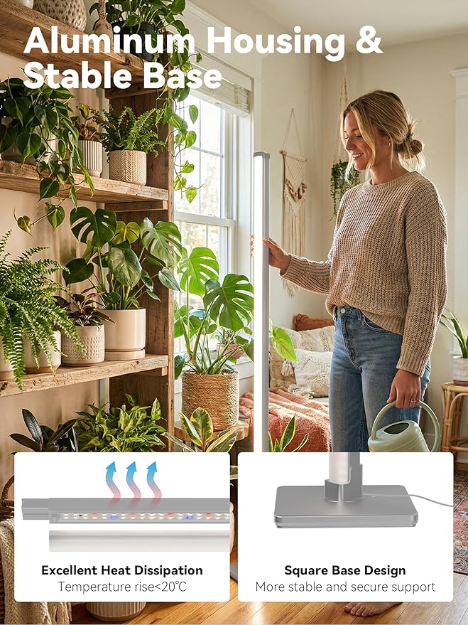 GLOWRIUM Grow Lights for Indoor Plants 36W Vertical Plant Grow Lights with Auto-Timer Full Spectrum LED Standing Plant Grow Light 3 Light Modes 6-Level Dimmable (60 in(Silver))