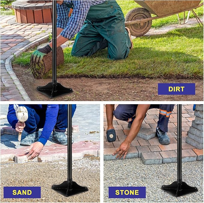 48 Inch Handle Steel Tamper 8 x 8 Heavy Duty Garden Tamper Tool Labour-Saving for Levelling Land Installing Paving Stones and Repairing Pavements