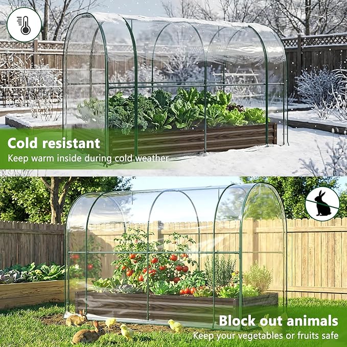 DoCred Galvanized Raised Garden Bed with PVC Cover 84.6 x 45.3 x 47.2 Metal Planter Bottomless Box w/Roll-Up Window Mini Greenhouse Tent for Outdoor Growing Vegetables Flower Fruit
