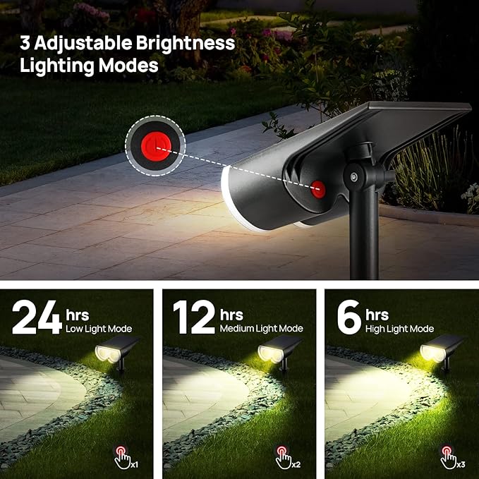 Consciot Solar Spot Lights Outdoor 16 LEDs IP67 Waterproof Auto On/Off Landscape Spotlights 2-in-1 Adjustable Wall Lights for Garden Yard Pathway 4 Pack (Warm White)