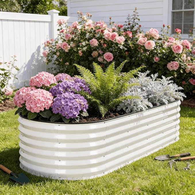 G GOOD GAIN Raised Garden Beds - 6x2x1.4ft Galvanized Planter Boxes Kit with Protective Tape &amp Gloves &amp Tools | Oval Metal Outdoor Raised Bed for Gardening Vegetables Fruits Flowers Herbs