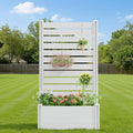 Casaphoria Raised Garden Bed with Trellis 71x35x24 Planter Box with Open Bottom for Gardening Vegetables &amp Vines and Climbing Plants White