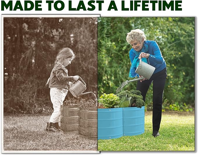 Plant &amp Plot Galvanized Raised Garden Beds Outdoor // 3×3×1 ft Planter Raised Beds for Gardening Vegetables Flowers // Large Metal Garden Box (Teal) // Patented Tool-Free Design