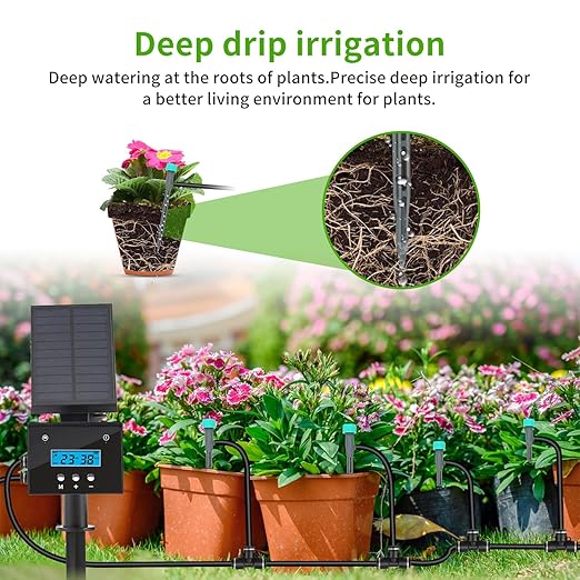 Solar Drip Irrigation System Automatic Irrigation System for Outdoor Gardening2200mA Battery and rain Sensing Functionfor courtyards Balconies Gardens 10 Potted Plants