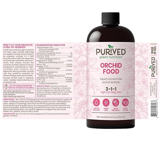 Purived 16oz Orchid Liquid Fertilizer - Makes 50 Gallons Boosts Blooms &amp Root Strength Ideal for Phalaenopsis Dendrobium &amp More Supports Vibrant Long-Lasting Flowers Made in USA
