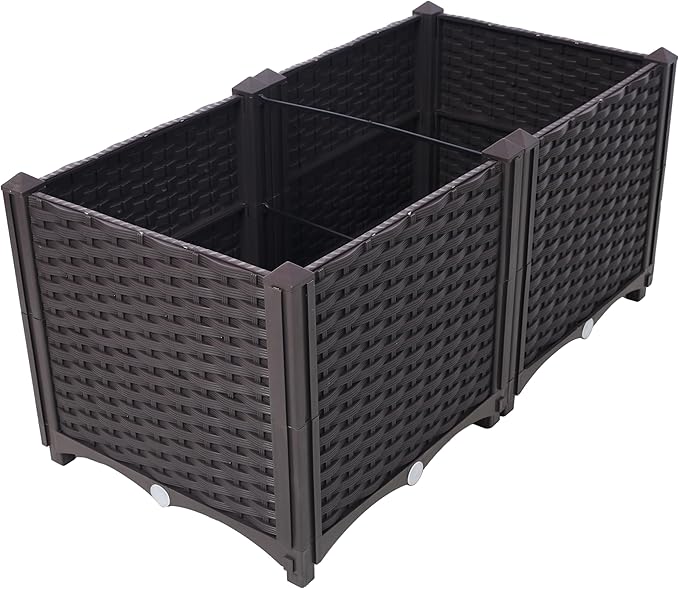 Deep Raised Garden Bed Plastic Planter Boxes for Vegetables Flowers and SucculentsSelf-Watering Planter Box Raised Bed to Grow Flowers &amp Vegetables 31.5 L X 15.7 D X 14.7 H