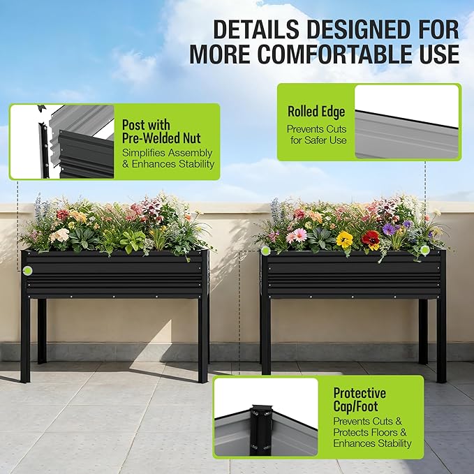 WORKPRO 48x24x32in Outdoor Galvanized Raised Garden Bed with Legs 600LB Elevated Planter Box for Vegetable Flowers Herbs Black