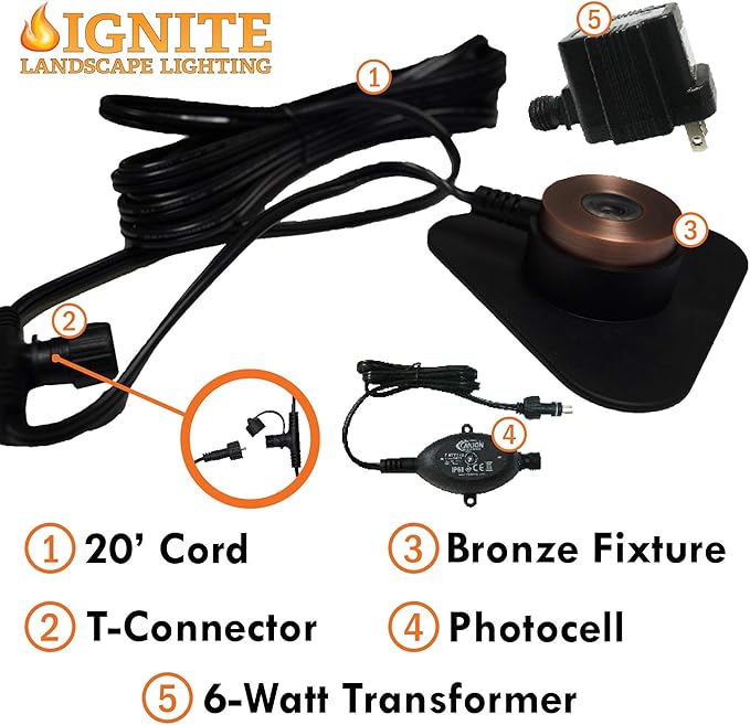 Ignite Landscape Lighting 1-Watt Bronze Puck Light Kit with 6-Watt Transformer for Landscape Lighting Ponds and Water Features - PKKIT1W-BZ