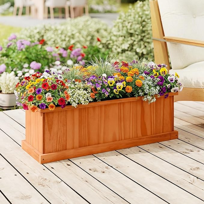 S AFSTAR Wooden Raised Garden Bed with Drainage Holes &amp Liner Solid Fir Wood Planter Box for Flower Vegetable Herb Outdoor Indoor Gardening Kit for Balcony Patio Backyard (28 x 10 x 10)
