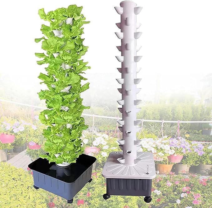 Hydroponic Tower Growing sytem Indoor hydroponic Grow System Vertical Grow Tower 15 Layer 45 Plants Sites with Pump and Movable Water Tank