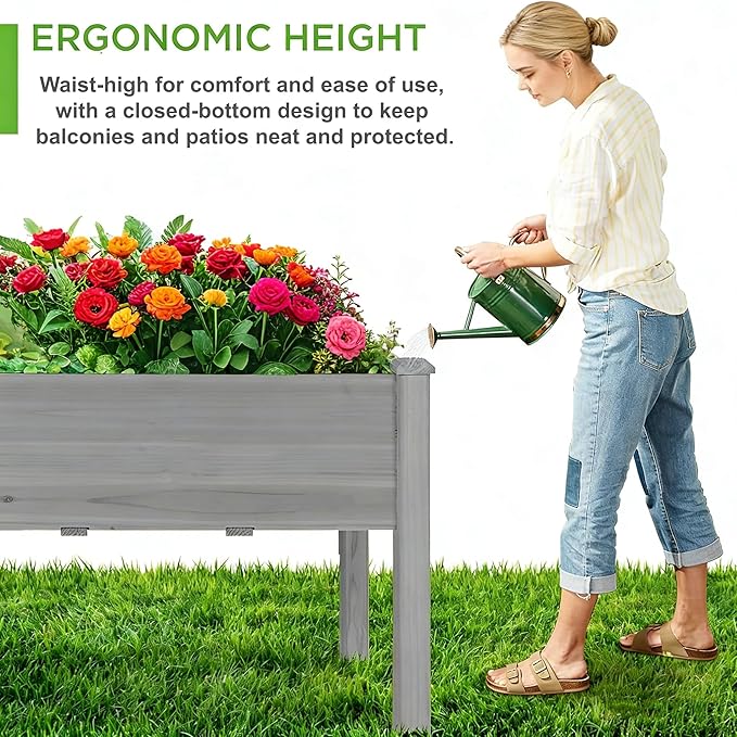 48 x 24 x 30 in Wooden Raised Garden Bed Outdoor Elevated Wood Planter Box for Vegetable Flower Herb Planter Backyard Patio Balcony 300 Pound Capacity -Grey