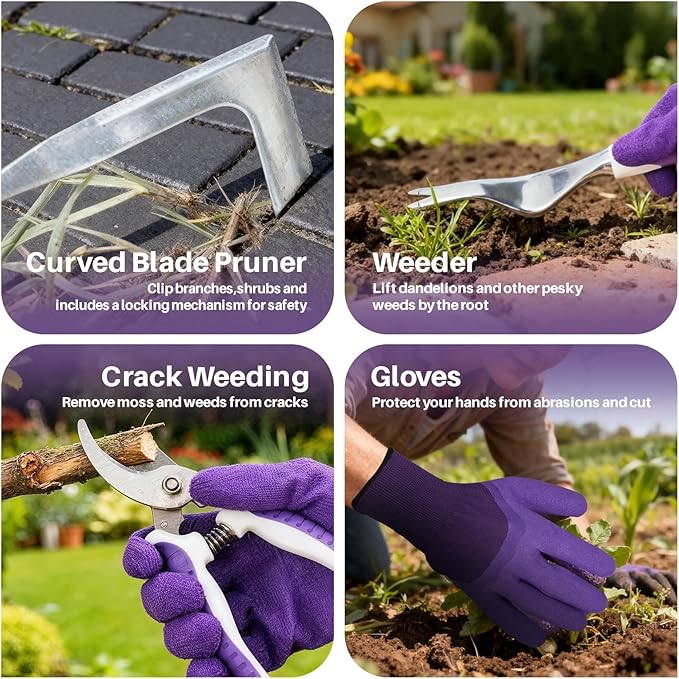 MelonArt Garden Tool Set 10 Pcs Heavy Duty Gardening Tool Kit Women Garden Gift Set Aluminum with Non Slip Ergonomic Handle Storage Tote Bag and Gloves Garden Supplier for Women&ampMen(Purple)