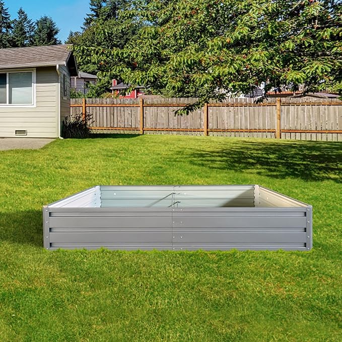 6 x 3 x 1 ft Metal Raised Garden Bed Durable Planter Boxes Outdoor Raised Flower Bed for Vegetables Herbs Flowers Easy to Assemble Spacious Raised Beds for Gardening (Grey)