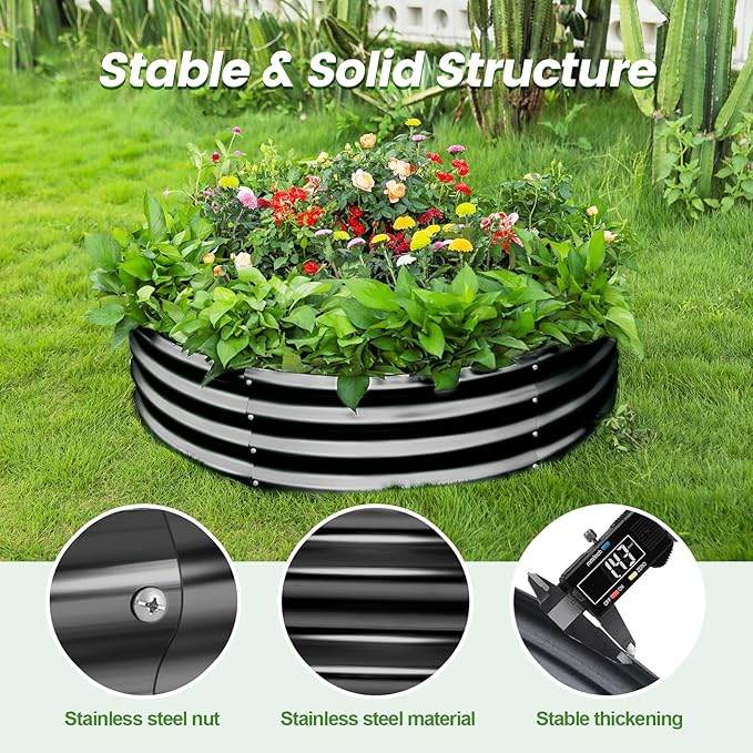 Land Guard 3×3×1ft Galvanized Raised Garden Bed Kit Round Galvanized Planter Raised Garden Boxes Outdoor Large Metal Raised Garden Beds for Vegetables Grey