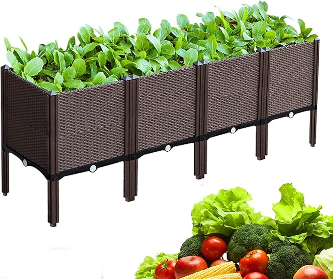 Eapmic 4Pcs Raised Garden Bed Kit Elevated Planter Indoor Outdoor Brown Grow Box Stand for Backyard Patio Natural Vegetable Flower Herb Succulents Gardening (61 H X 15 W X 21 L)