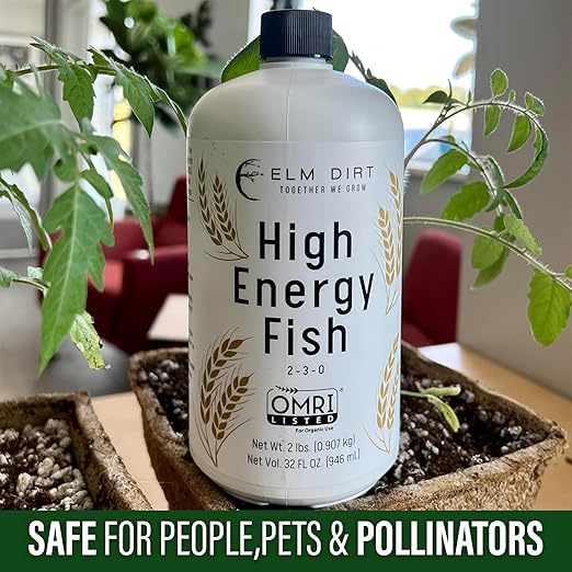 Elm Dirt Fish Emulsion Fertilizer - High Energy Liquid Fertilizer for Plants 2-3-0 | Increase Biological Activity &amp Improve Nutrients Vegetable Garden (32 oz)