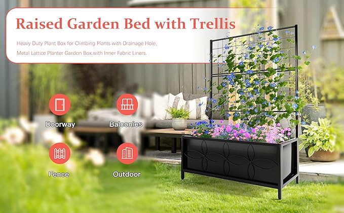 Zhongma Sturdy Raised Garden Bed with Trellis (15.75 x 35.43 x 48.8 in) for Vegetables Flower Planter Box for Backyard Patio Balcony