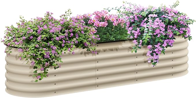 6.5' x 2' x 1.4' Galvanized Raised Garden Bed Kit Outdoor Metal Elevated Planter Box with Safety Edging Easy DIY Stock Tank for Growing Flowers Herbs Vegetables Cream