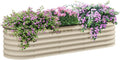 6.5' x 2' x 1.4' Galvanized Raised Garden Bed Kit Outdoor Metal Elevated Planter Box with Safety Edging Easy DIY Stock Tank for Growing Flowers Herbs Vegetables Cream