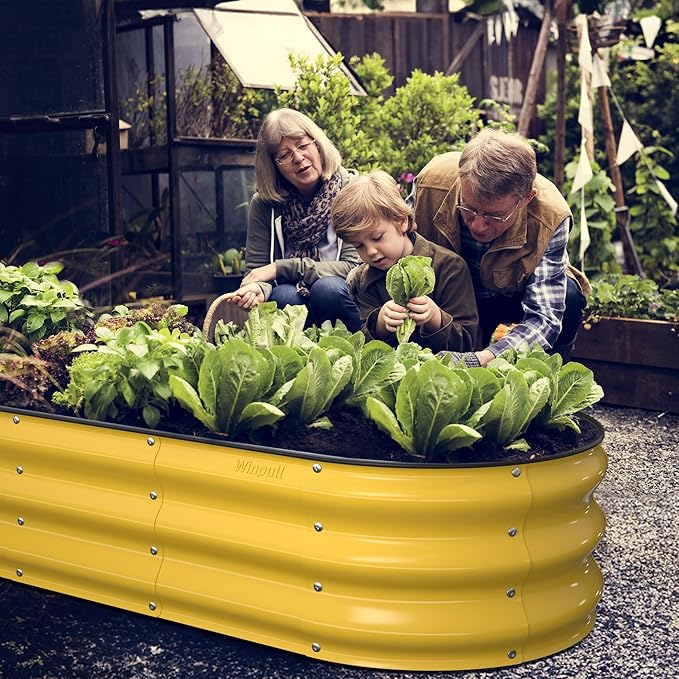 Raised Garden Bed Kit 5x2x1 ft Galvanized Planter Box Outdoor with Safety Edging Large Metal Raised Beds for Gardening Vegetables Flower Fruits (Cream Yellow)