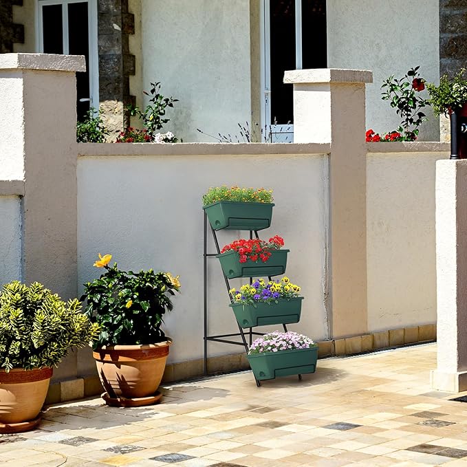 OYEAL Raised Garden Bed 4 Tier Vertical Garden Planters Indoor Outdoor Raised Planter Box with Legs Elevated Herb Garden Planter for Flowers Vegetables Plants Green 16.8 * 18.3 * 41.5 Inches