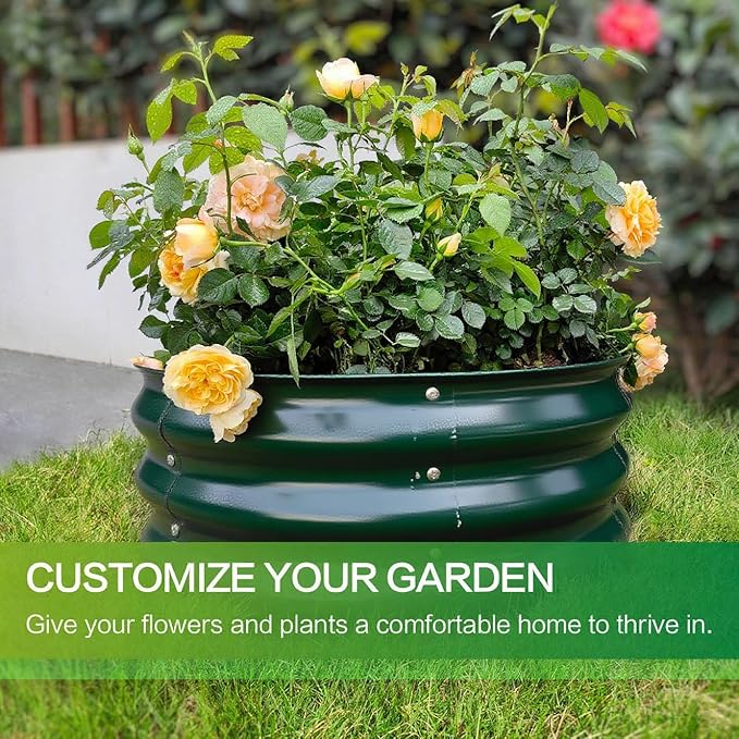 GARDMAX 2 Pack 2x2x1FT Galvanized Round Raised Garden Bed Kit Metal Planter Boxes Outdoor with Easy Assembly Large Garden Bed for Vegetables Fruits Flower Herbs Dark Green