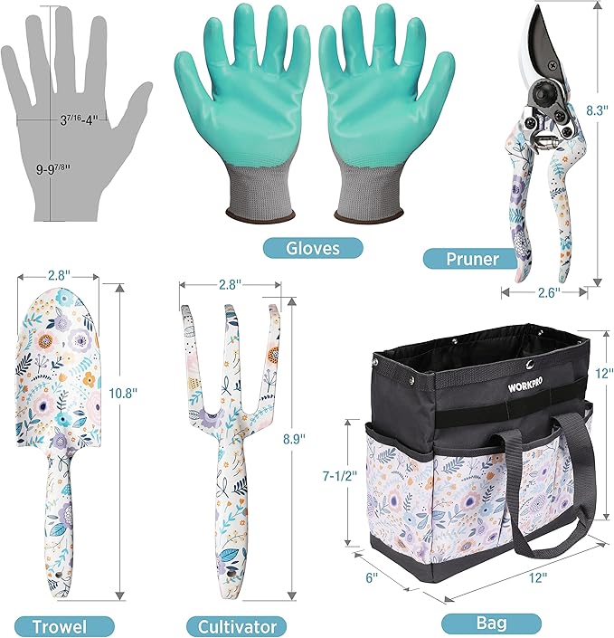 WORKPRO 5PCS Garden Tool Set &amp DURATECH 12 Inch Tool Tote with Waterproof Hard Bottom