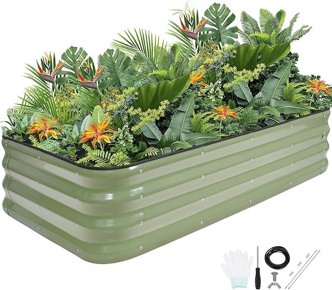 G GOOD GAIN 4-in-1 Adjustable Raised Garden Bed Kit | Galvanized Planter Boxes for Vegetables Flowers | 12 Tall Multiple Sizes (5x3x1ft 4x4x1ft 6x2x1ft 7x1x1ft) | Outdoor Metal Raised Bed Green