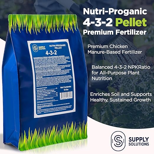 Supply Solutions 4-3-2 Nutri-Proganic Pellets Fertilizer - Ideal for Vegetable Garden Fruit trees and House Plants - All Purpose Chicken Manure Fertilizer for Indoor and Outdoor Variety of Food Crops