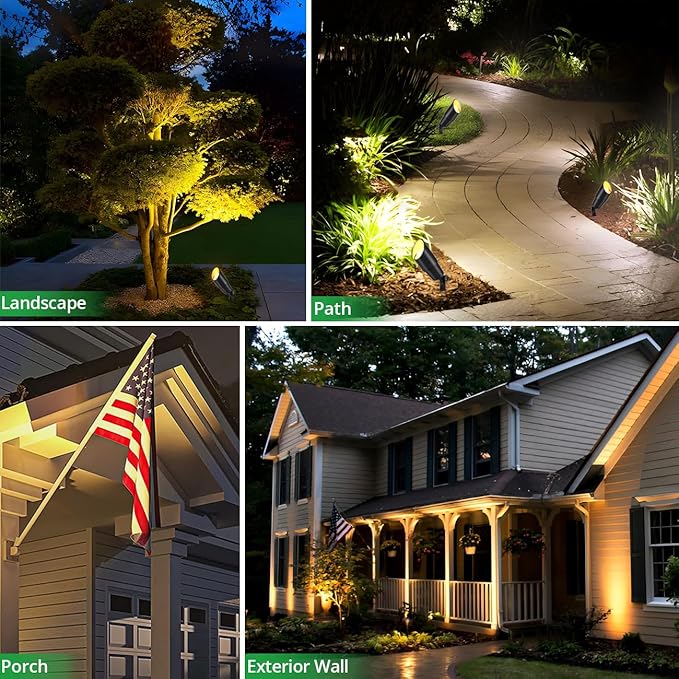 wowlite Matte Black Aluminum Outdoor Spot Lights with 4 Light Bulbs 5W 2700K Warmlight 12V Low Voltage Landscape Lighting Fixture IP65 Waterproof LED Uplights for Garden Courtyard Pathway 4 Pack