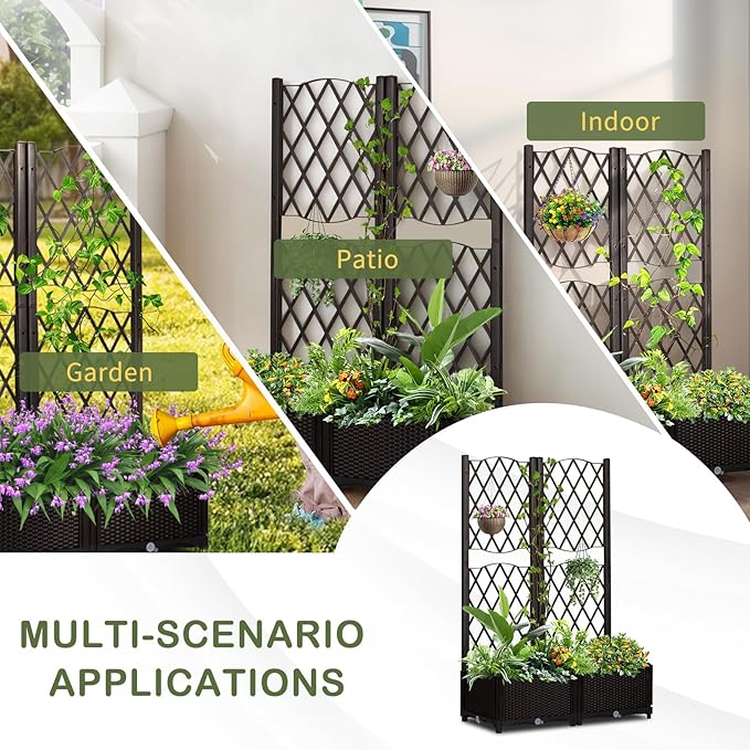 Wicker Trellis Planter Planter Trellis Outdoor Raised Garden Bed with Drainage Holes Free-Standing Trellis Planter Box for Vine Climbing Plants and Flowers in Garden Patio Balcony Brown