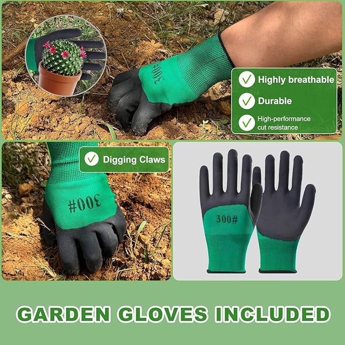 11-Piece Outdoor Gardening Tool Set Suitable for Women Seniors and Left-Handed Users Includes Tree pruners Hand rakes and a Watering can with Green Non-Slip Handles. (Gray)