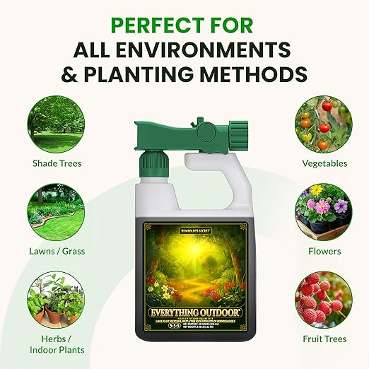 Humboldts Secret Everything Outdoor Plant Food | 5-5-5 Liquid Fertilizer with Norwegian Kelp | All Purpose Lawn Vegetable &amp Fruit Food | Garden Nutrients | Refillable Hose End Bottle | 32 Ounce