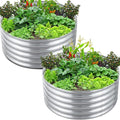 FORTUNO 2 Pcs 17 Tall 4 Ft Round Raised Garden Bed Box Galvanized Metal Outdoor High Flower Bed Steel Patio Ground Planter for Planting Vegetables and Herbs Silver
