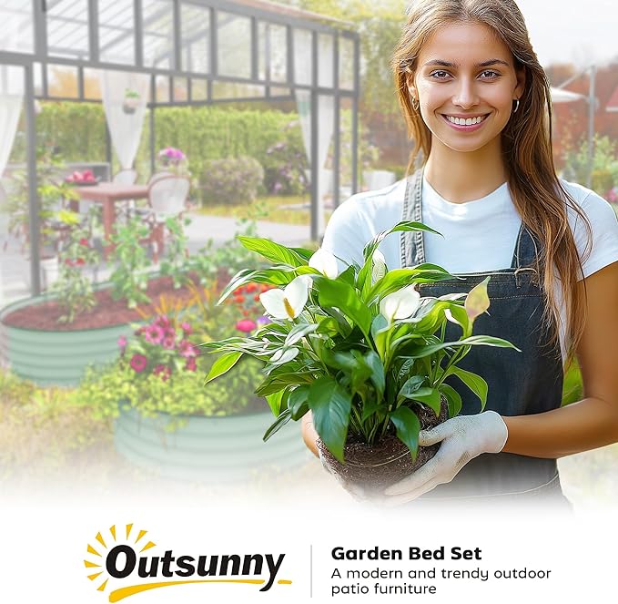 Outsunny 2PCS Galvanized Raised Garden Bed 7' x 3' x 1' Raised Beds for Gardening with Plant Support Stakes Rubber Strap Edging and Gloves Metal Planter Box for Vegetables Flowers Green