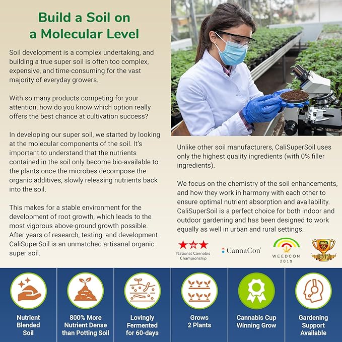 California Super Soil Premium 100% Organic Super Soil Kit 18+ Nutrient Blend - Living Soil Technology - Potting and Garden Soil for Indoor Grow Kit - Includes (7X) 6 Lbs Bag of CaliSuperSoil