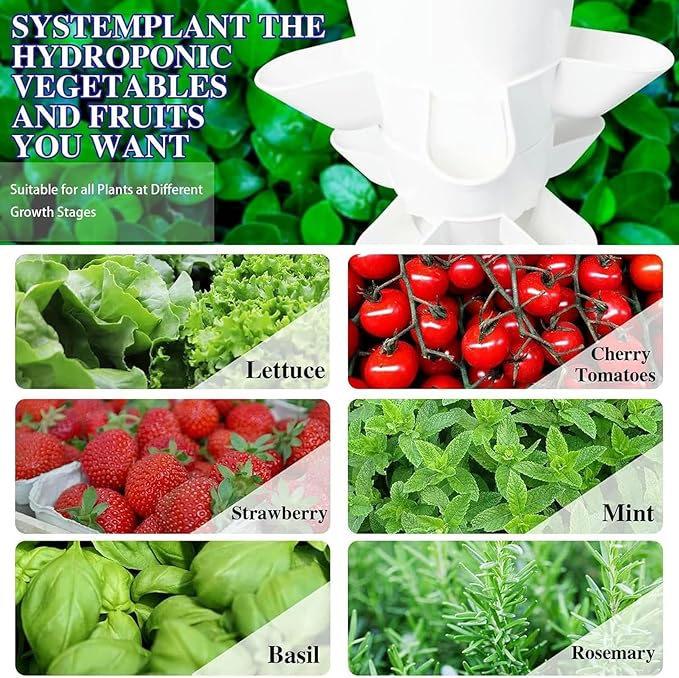 Hydroponic Tower Growing sytem Indoor hydroponic Grow System Vertical Grow Tower 6 Layer 30 Plants Sites with Pump and Movable Water Tank