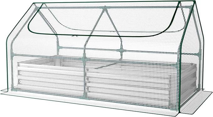 Miory Raised Garden Bed with Greenhouse Cover 5.8x2.8x1ft Galvanized Steel Planter Large Dual Zippered Screen Windows Open Base for Growing Vegetables