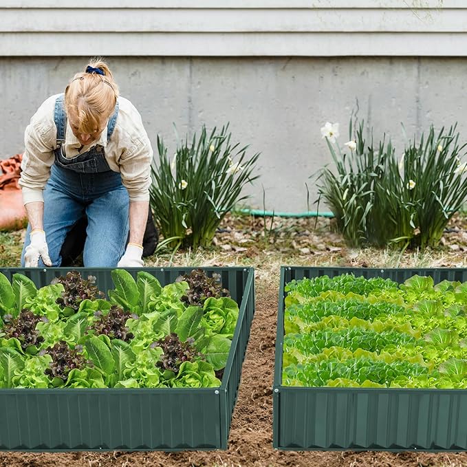 HAPPYGRILL 3-Tier Raised Garden Bed Galvanized Elevated Garden Bed w/Open-Ended Base for Deep Rooted Plants Vegetables Flowers Modular Assembly Outdoor Planter Box for Patio Backyard (2 Green)