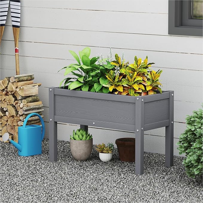 Small HDPE Raised Garden Bed Elevated Planter Box with Legs Outdoor All-Weather Planter Raised Beds for Seeds Herbs Flowers Vegetables (Grey)