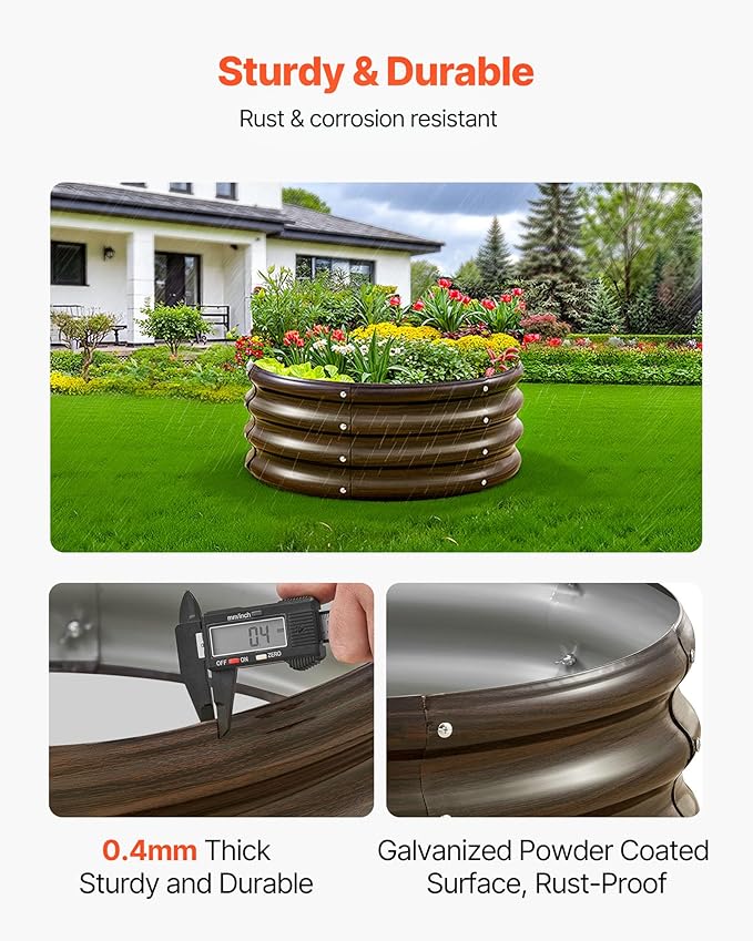 VEVOR 3 Pcs 2x2x1ft Round Galvanized Raised Garden Bed Kit Outdoor Metal Raised Beds for Gardening Vegetables Easy Assembly Garden Planter Box for Flowers Fruits with Open Base