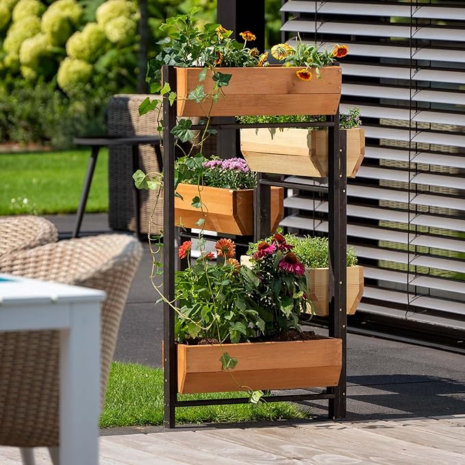 dobar® Flexi Vertical Bed with 5 Steps - Flexible Raised Bed Made of Pine Wood - Folding Flower Box Herb Bed - 165 x 18 x 105 cm - Black/Brown/Natural