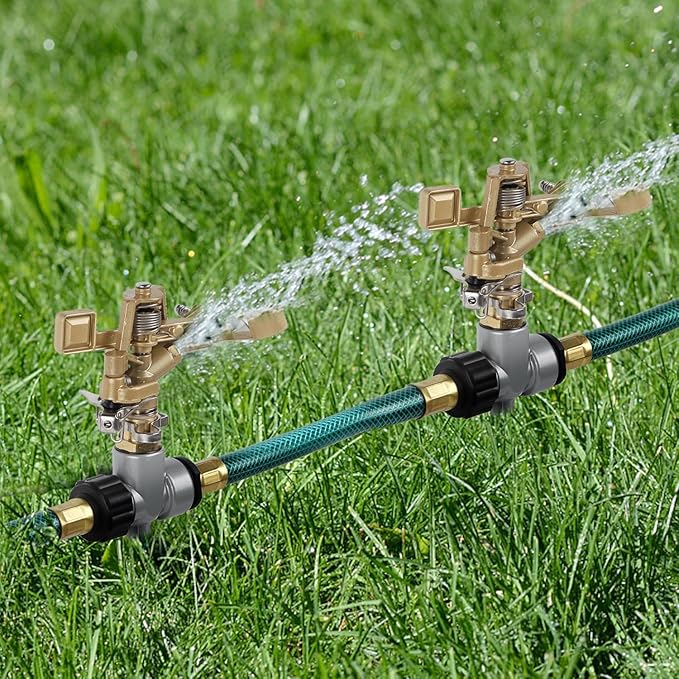 2 Pack Zinc Alloy Impact Sprinklers with Stand (Spike) Heavy Duty Zinc Alloy Lawn Sprinkler Head on Spike Base Adjustable Watering Sprinkler for Large Area Grass Yards Patio Garden Irrigation
