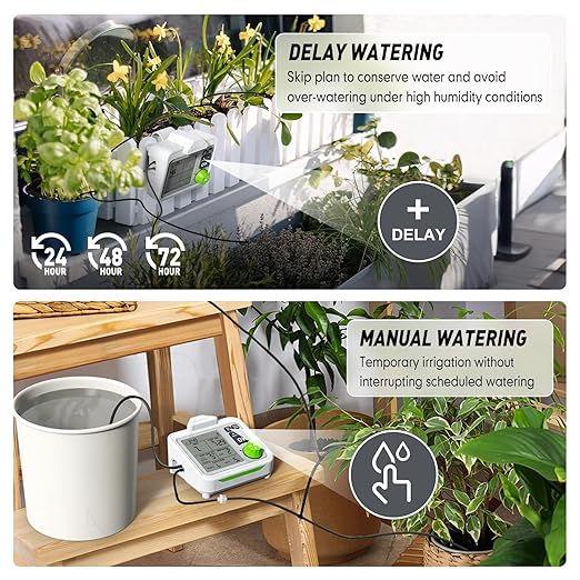 RAINPOINT Large Display Automatic Plant Waterer Indoor for Pot PlantCycle &amp Soak Mode Vacation Self Watering Drip Irrigation System Device Kit Herb Garden Greenhouse Grow Tent Water 10-15 Plants